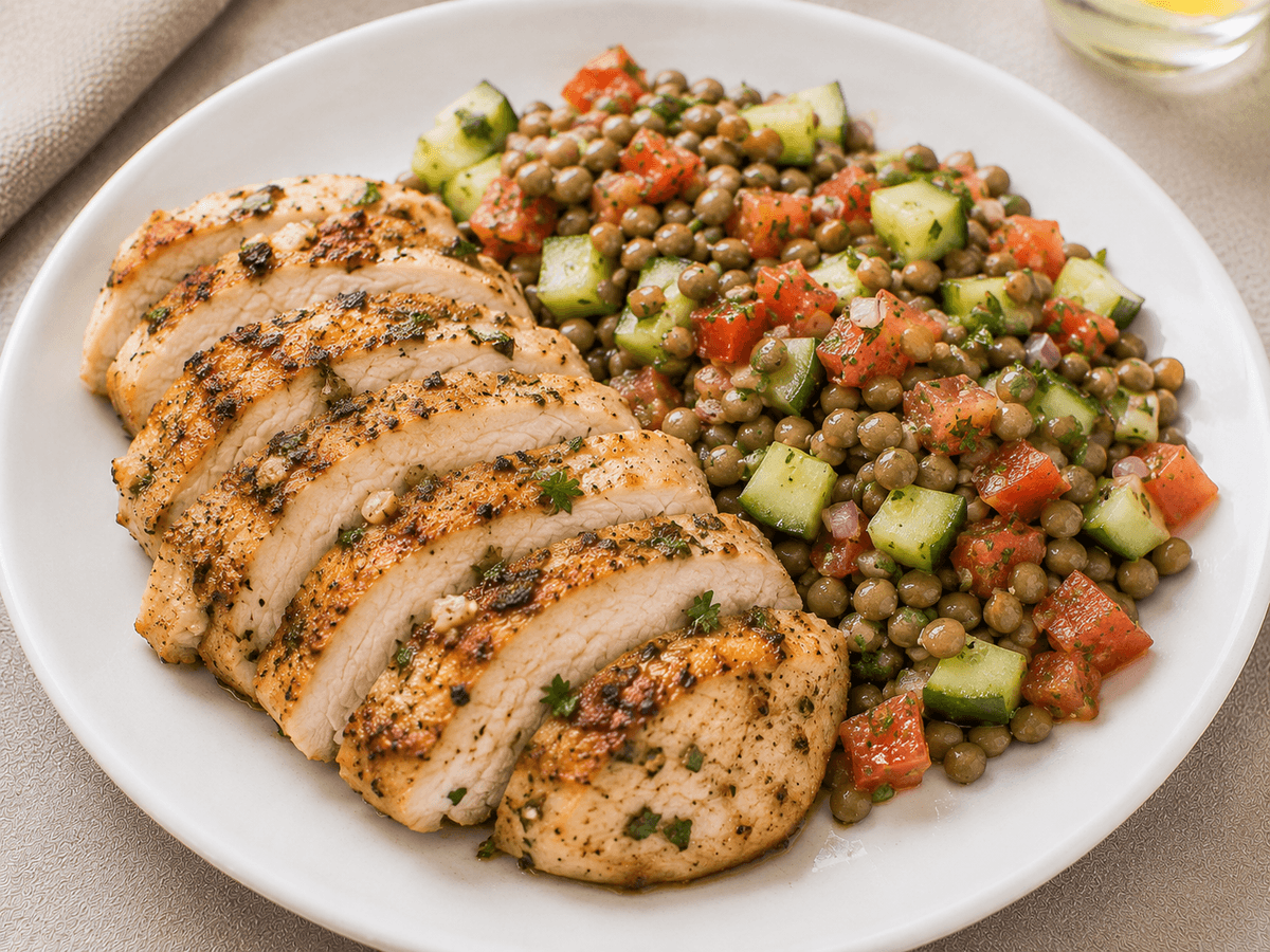 Garlic Chicken & Lentil Garden Salad